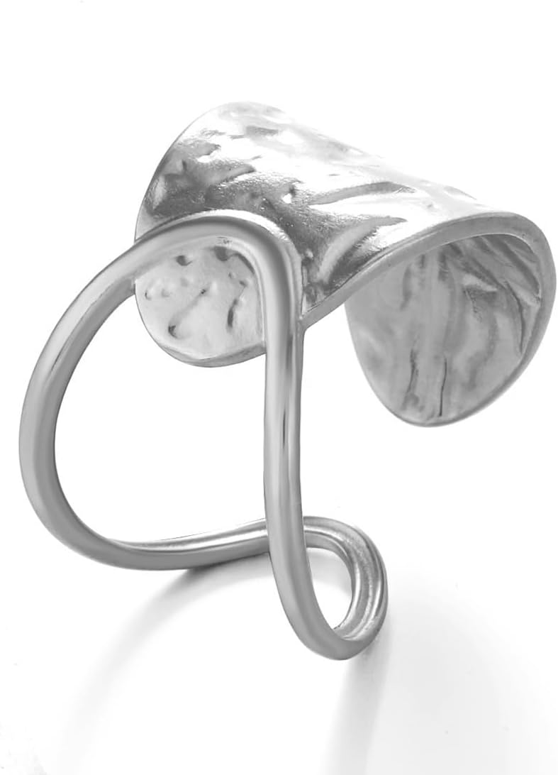 AiTURE Chunky Rings For Women, Gold Silver Thumb Ring Asymmetrical Wavy Curve Ring Adjustable Non Tarnish Dainty Stainless Steel New Year Anniversary Birthday Jewelry Gift - Image 1